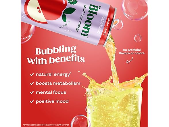 12PK Bloom Nutrition Sparkling Energy Drink - Crisp Apple
