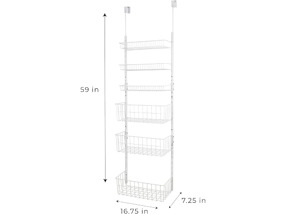 Smart Design Over The Door Pantry Organizer Rack with 6 Adjustable Shelves