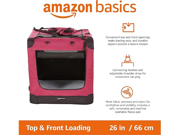 Amazon Basics Folding Portable Soft Pet Dog Crate, Red