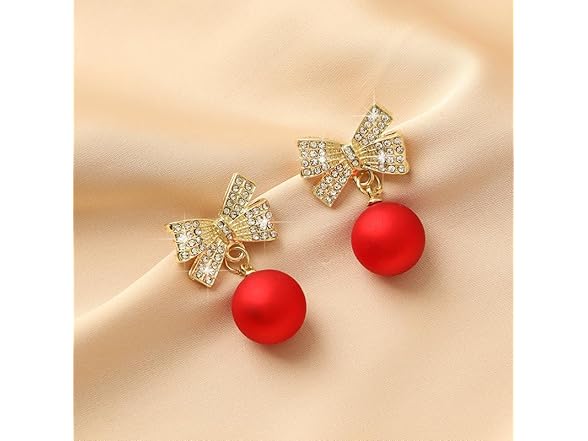 Bow Earrings Rhinestone Red