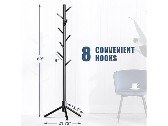 Wooden Coat Rack Stand with 8 Hooks