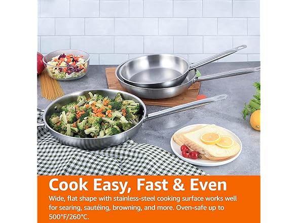 3pc Stainless Steel Fry Pan Set