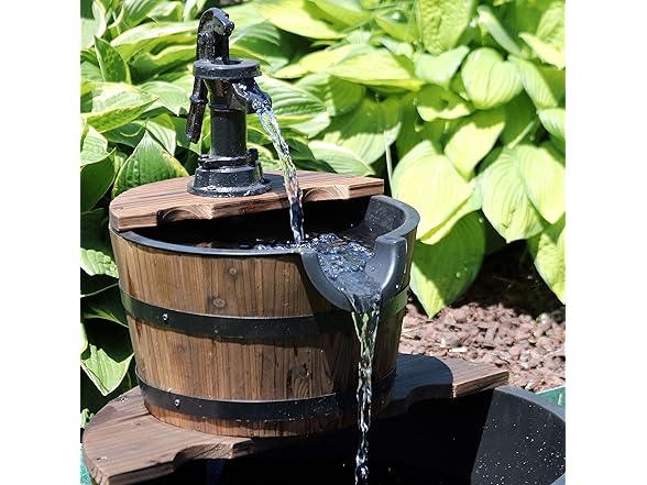 Sunnydaze 2-Tier Wood Barrel Water Fountain - 23-Inch