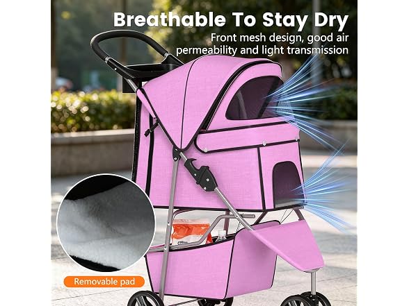 BestPet | 3-Wheel Pet Stroller | Pink | Foldable