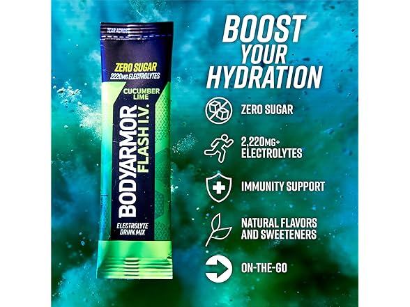 6CT BODYARMOR Flash IV Electrolyte Packets, Cucumber