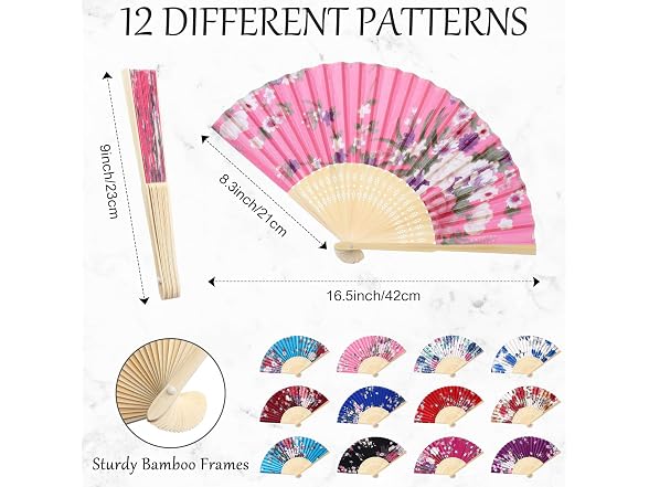 Chuangdi 12 Pcs Folding Hand Fans for Line