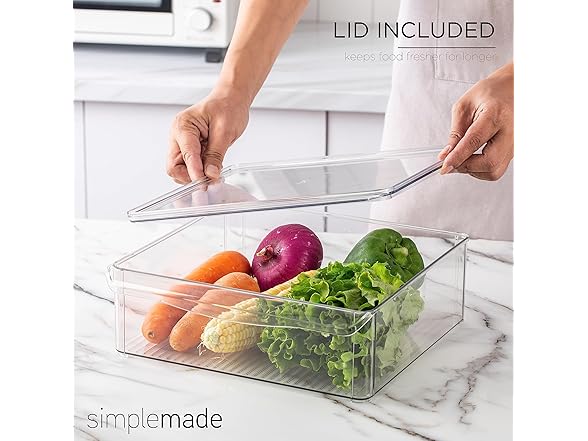 SIMPLEMADE Clear Refrigerator Organizer Bins - Pack of 3