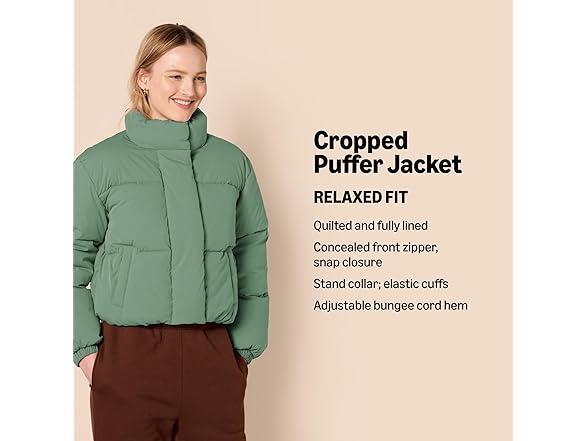 Amazon  Essentials Cropped Puffer Jacket Sage Green 3X