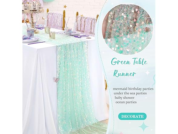 QueenDream Green Sequin Table Runner, 25x120 Inches