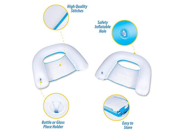 Zone Tech PA0014 Inflatable 2 Pool Chairs White/Blue