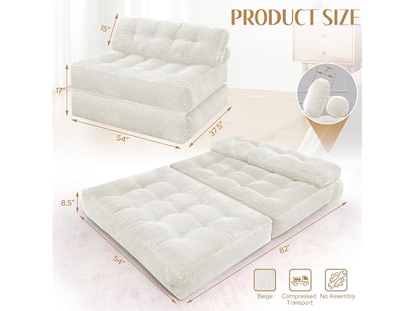 Folding Sofa Bed, Convertible Sleeper