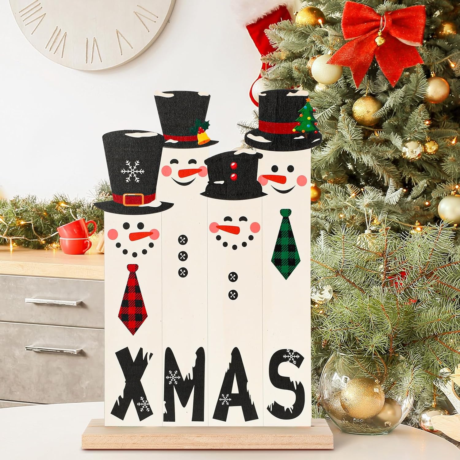 Wooden Christmas Snowman Decor 2 Pack - Gallery 3