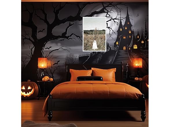 Cute Ghost On A Flower Meadow Wall Art