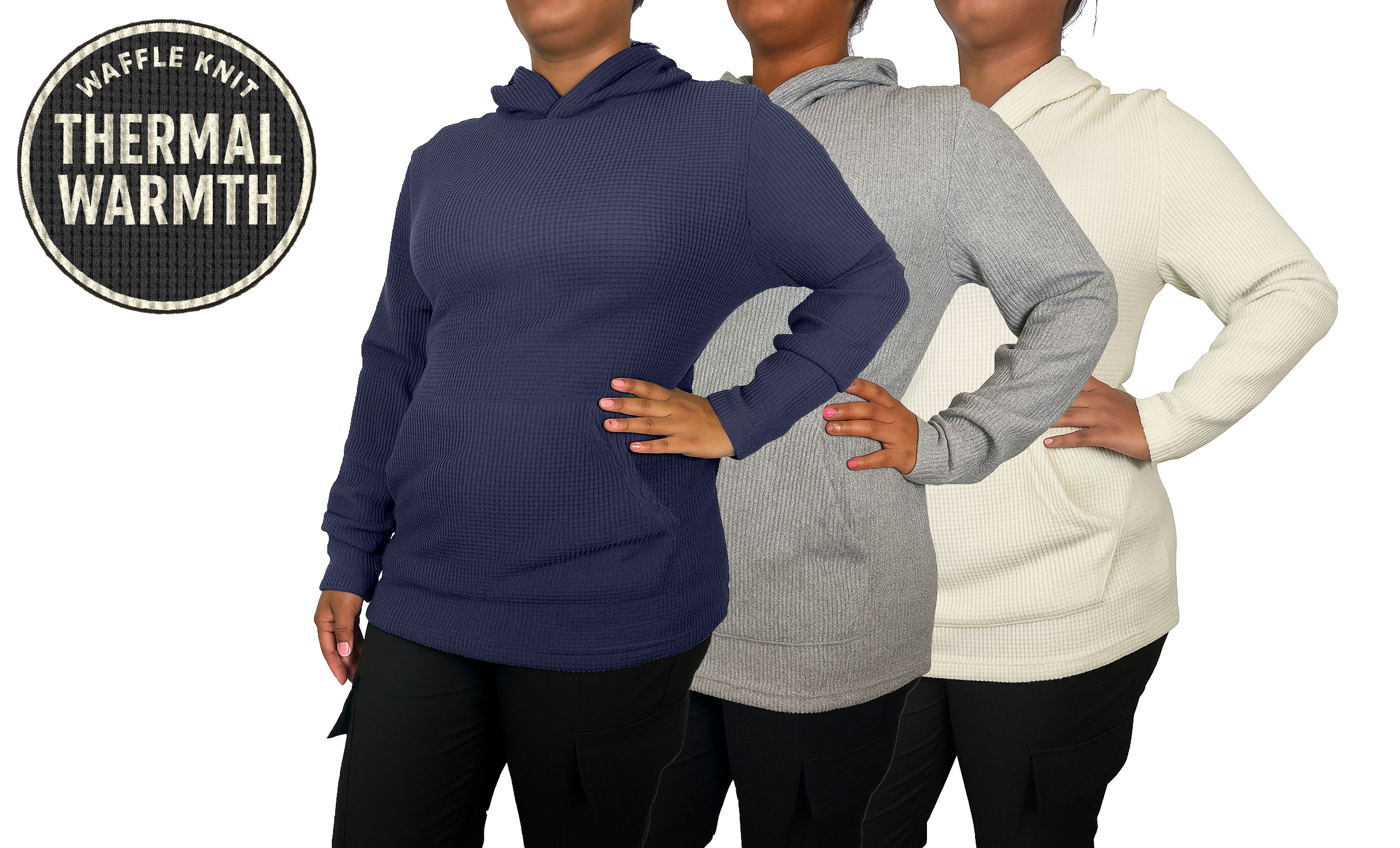 3Pk Womens Waffle-Knit Pullover Hoodie - Gallery 12