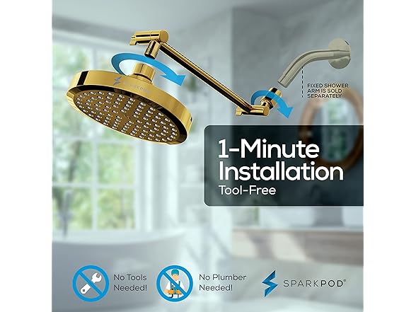 6" Round Rain Shower Head & Arm