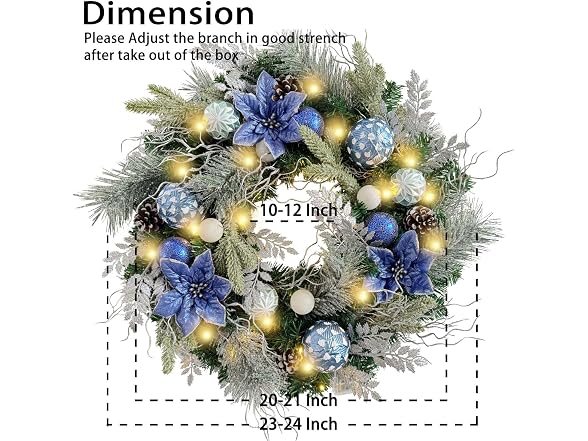Wanna-CUL 24" Pre-Lit Winter Christmas Wreath