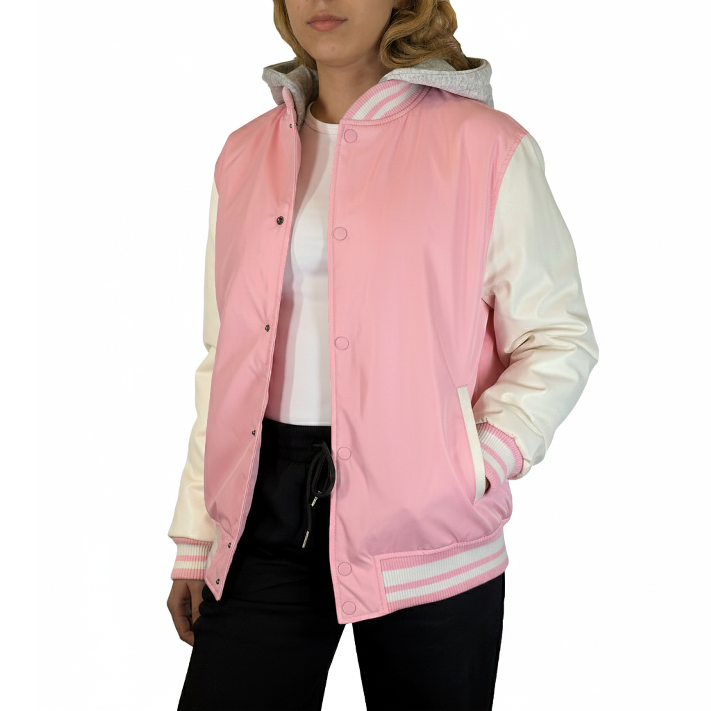 Womens Oversized Heavyweight Hooded Varsity Jacket - Gallery 29