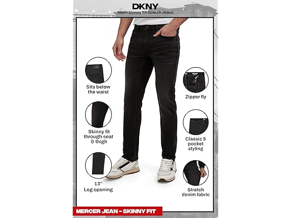 DKNY Mens Skinny Jeans for Men (36W x 30L)