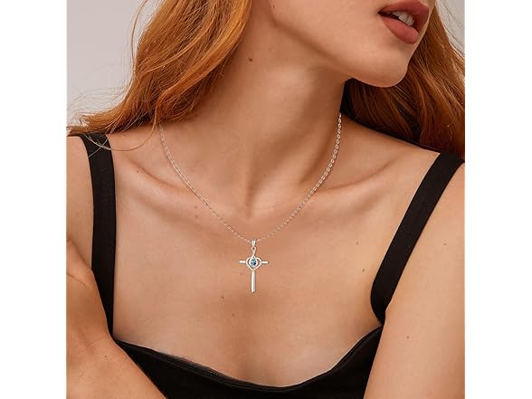 Sterling Silver Cross Birthstone Necklace