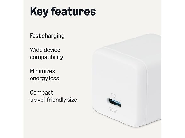 Amazon Basics 20W Fast Charging USB-C Nano GaN Wall Charger - Gallery 2