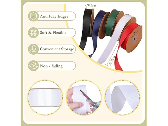 WRAPAHOLIC White 7/8" X 25 Yards Grosgrain Ribbon