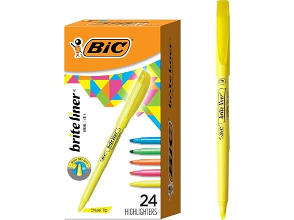 BIC Brite Liner Highlighter Set, Chisel Tip,