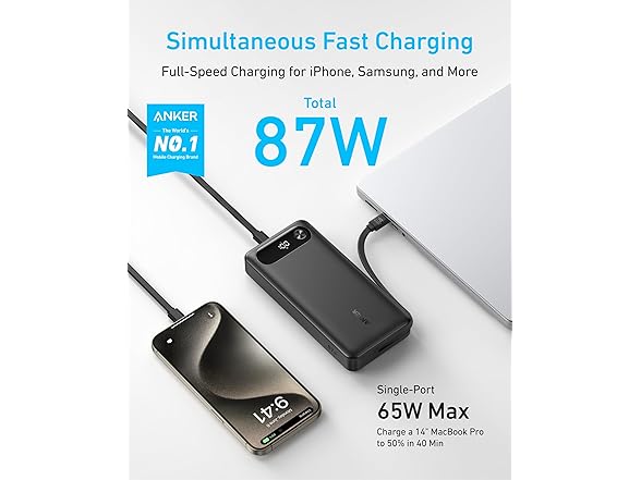Anker 20,000mAh Portable Charger with Built-in USB-C Cable, (Open Box)