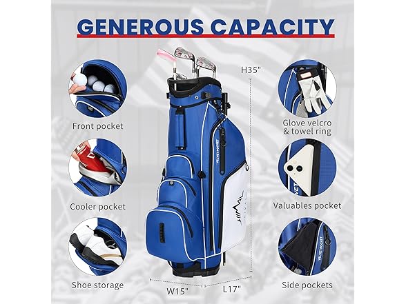 UNIHIMAL 4-Way Golf Stand Bag with Full-Length Divider, Ligh (Open Box)