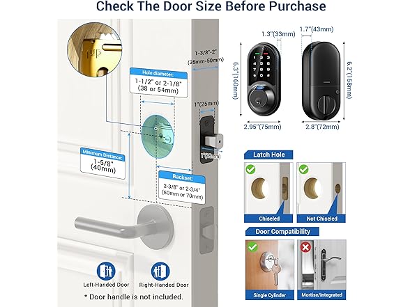 Veise RZ07 Smart Lock, Fingerprint Door Lock
