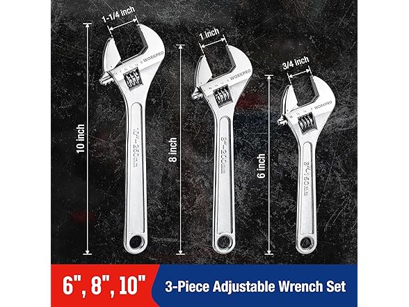 WORKPRO 3pc Chrome Wrench Set