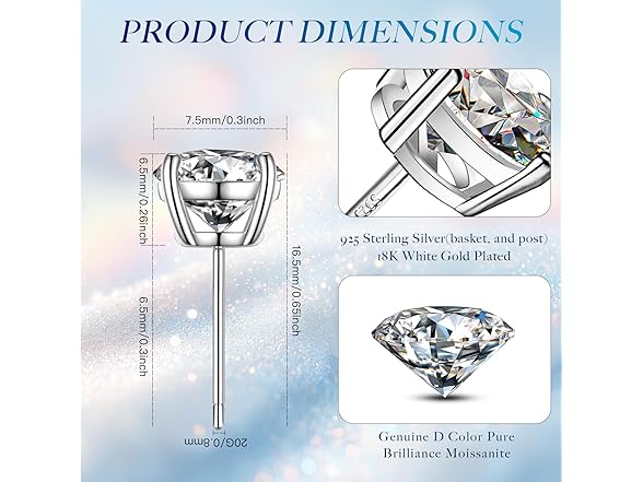 1 ct Moissanite Stud Earrings Silver