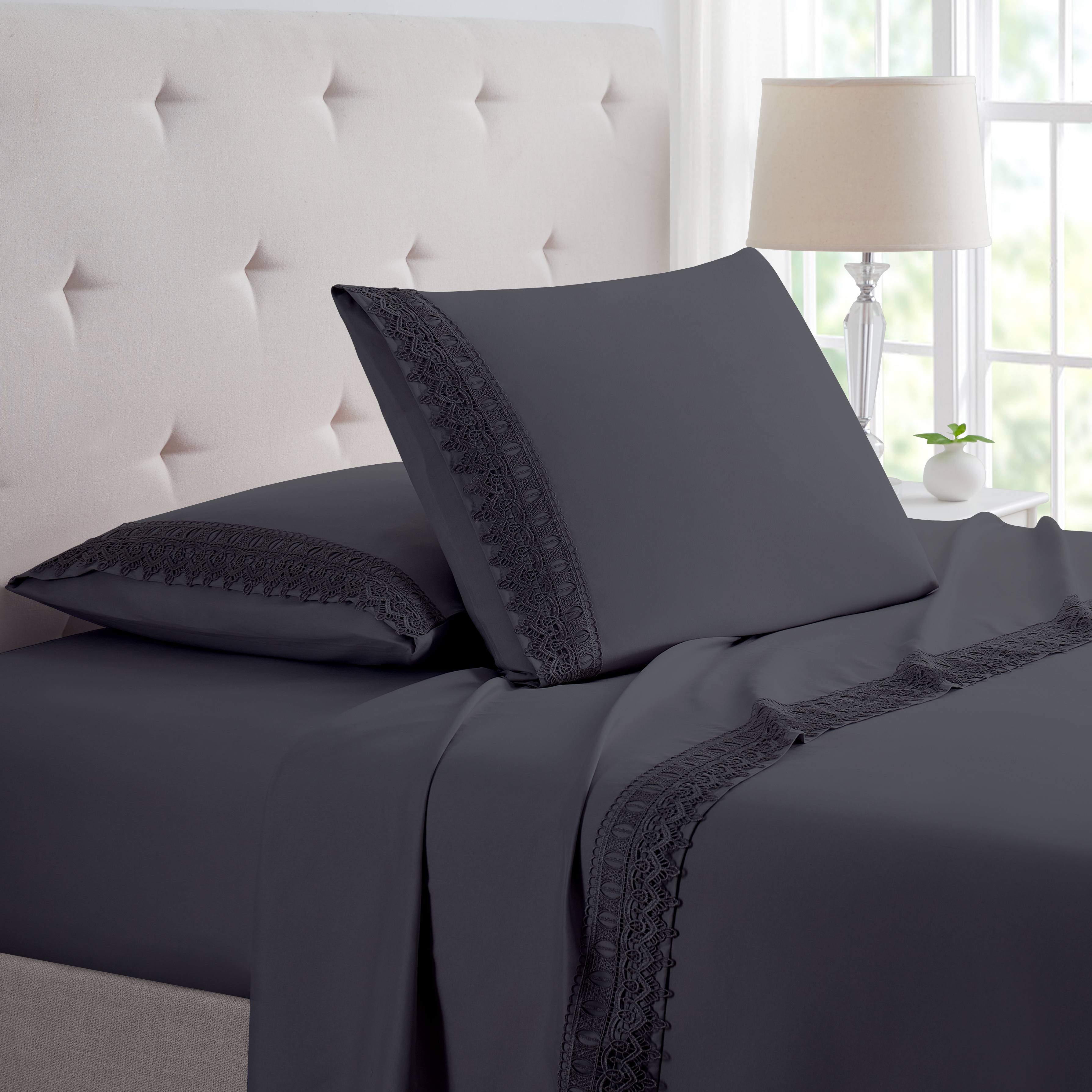 Lace Crochet 4 Piece Rayon From Bamboo Sheet Set - Gallery 19