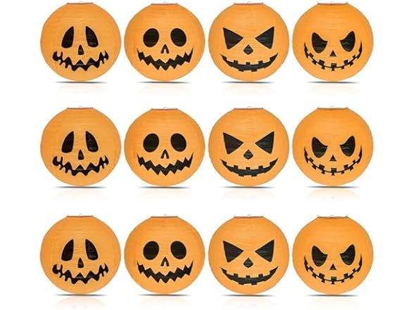 12 Count Halloween Jack-O-Lantern Paper Lanterns