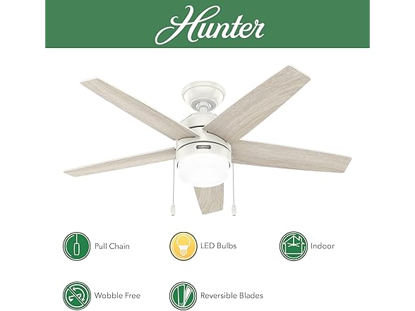 Hunter Fan 44 Inch White Indoor Ceiling Fan for Bedroom - Gallery 2