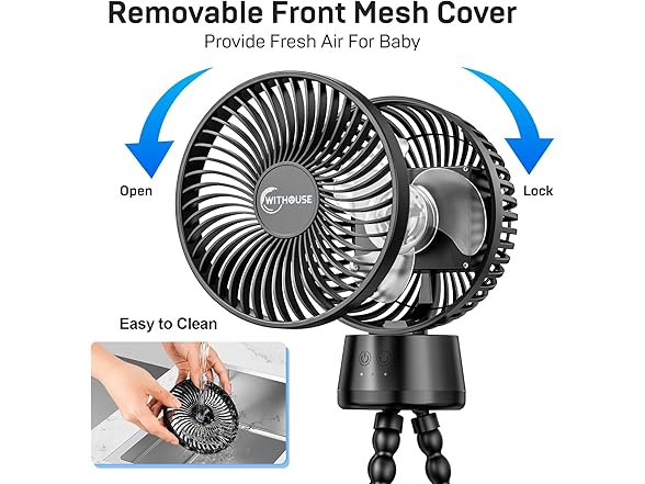 WITHOUSE Portable Stroller Fan Oscillation