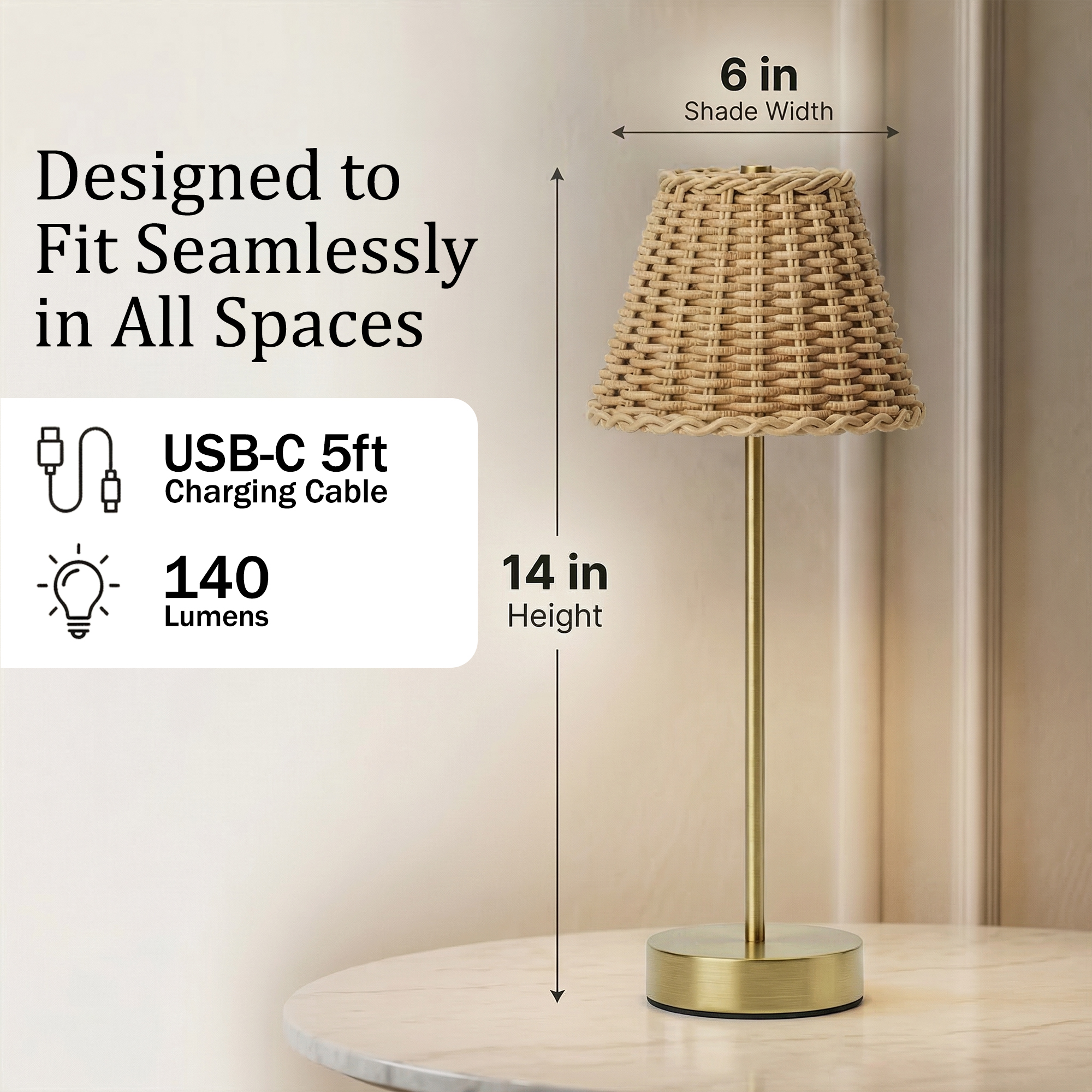 Gold Base Woven Shade Smooth Lamp - Gallery 20