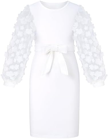 Girl's Puff Long Sleeve Dress With Belt