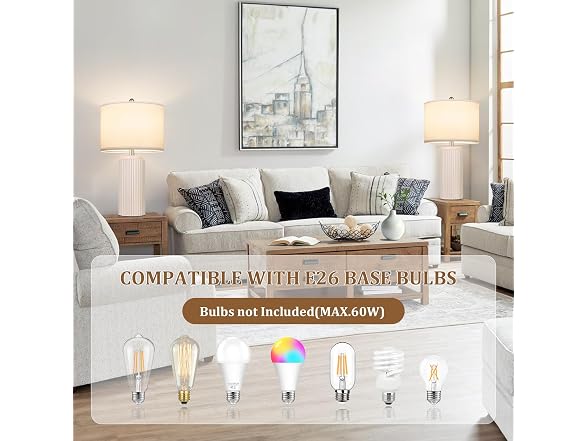 TOBUSA Beige 23.5" Modern Ceramic Table Lamps Set of 2
