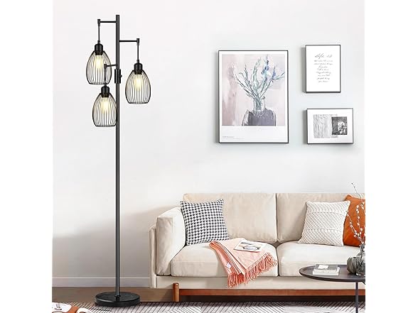 Dimmable Floor Lamp w/3 Teardrop Shackles