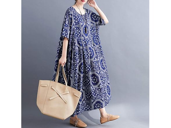 Versear Women (OS) Loose Cotton Linen Dress Dress