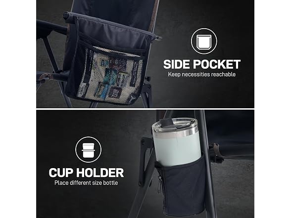 EVER ADVANCED Black Reclining Camping Chair