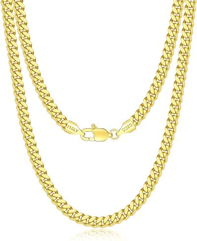 Eterjew 5mm Solid 18k Plated Gold Chain Necklace for Men, Men's Cuban Link Chain Necklace for Men 16 Inch