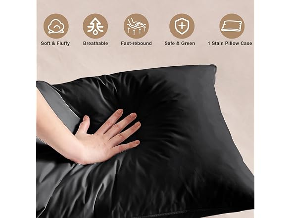 BHZ Black Satin Goose Feather King Pillow
