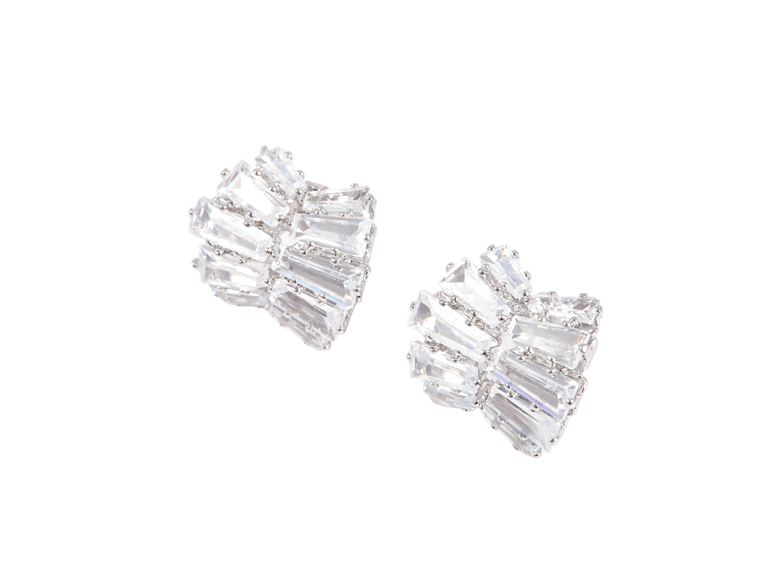 Silver Cluster CZ Stud Earrings (fan-inspired silhouette)