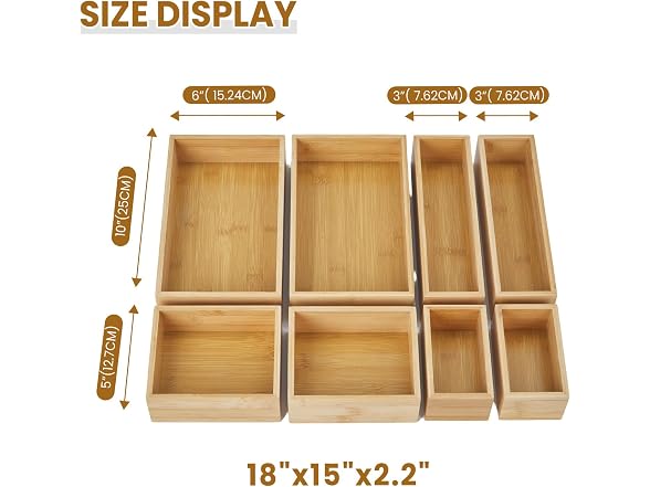 Takywep Expandable Wooden Drawer Organizer Set – 8 Pack