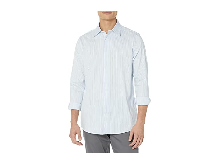 Amazon Essentials Dress Shirts, Button Down, Long Sleeve, Regular-Fit Stretch, Blue White Pinstripe, Small