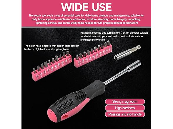 39Pc Household Tool Set Pink Women