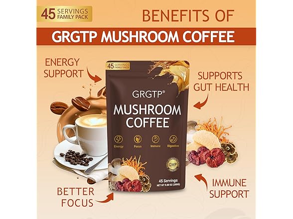 GRGTP Mushroom Coffee with 6 Adaptogens