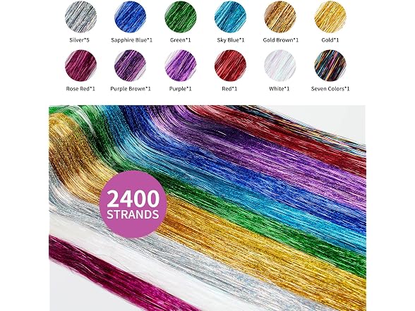 FEENGYU Hair Tinsel Kit, 2400 Strands 12 (47 in)