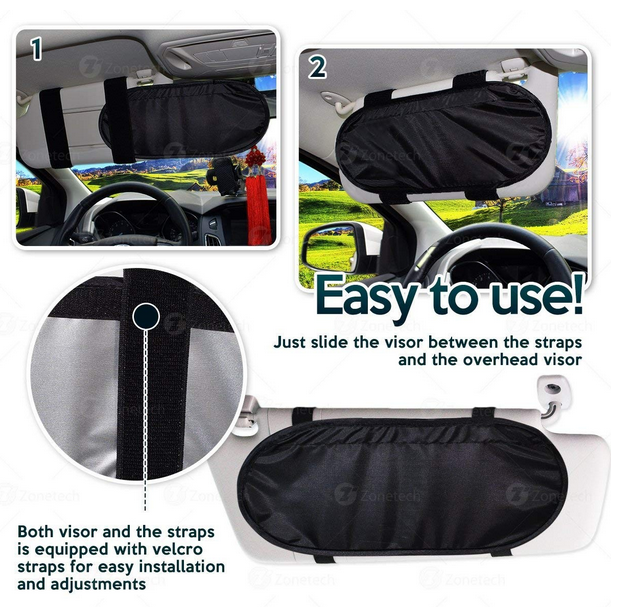 Zone Tech SS0018 Car Sun Visor Extender 2 Pack - Gallery 10